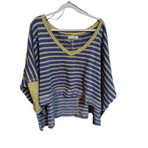 Free People We The Free Main Squeeze Size X-Small V-Neck Sweatshirt Blue Combo